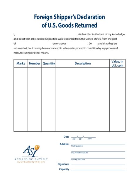 Fillable Online Foreign Shippers Declaration Us Legal Forms Fax Email