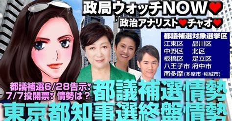 情勢更新 ️東京都知事選終盤情勢は大激戦に ️激戦区大接戦の9つの都議補選情勢 ️都知事選情勢 都議補選 都議補選情勢 政局ウォッチ