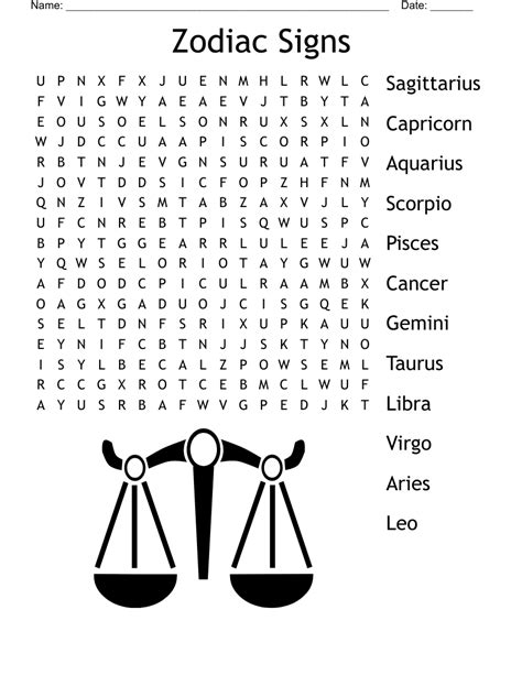 Zodiac Signs Word Search Wordmint