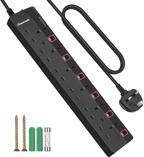 Dewenwils 6 Way Surge Protected Extension Lead With Individual Switches And Indicator Lights