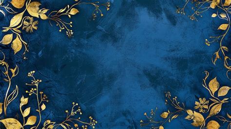 Premium Photo A Blue Background With Gold Flowers And Leaves