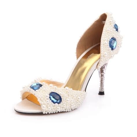 Women S Satin Cone Heel Peep Toe Sandals With Imitation Pearl