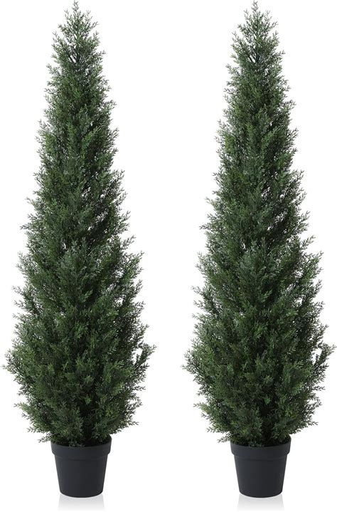 Amazon Two 5 Foot 4 Inch Artificial Cypress Spiral Trees Potted