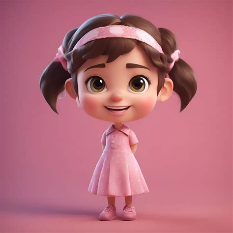 Rendre En D D Une Mignonne Petite Fille Avec Une Robe Rose Image