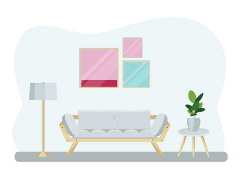 Interior Of The Living Room With Furniture Flat Cartoon Style Vector Illustration 27505006