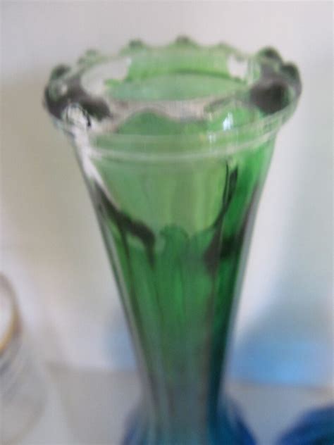 Pr Amberina Glass Vase Blue Green Ombre Jeanette Glass Bud Etsy