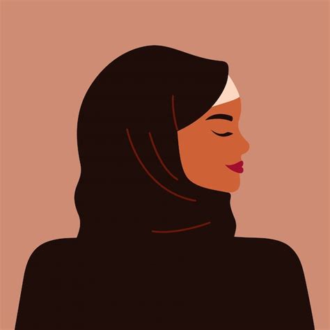 Portrait D Une Femme Musulmane Forte De Profil Portant Un Hijab Noir