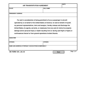 Fillable Online Dd Form Air Transportation Agreement Fax Email