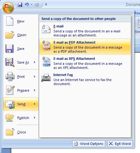 Send A Document As A Pdf Or Xps Using E Mail Document Send