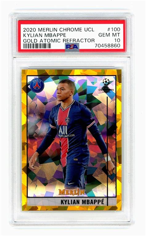 2020 Topps Merlin Chrome UCL Gold Atomic 100 Kylian Mbappe 44 50 PSA