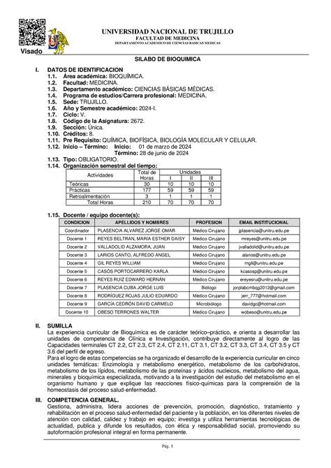 Sílabo visado de Bioquímica 2024 UNIVERSIDAD NACIONAL DE TRUJILLO