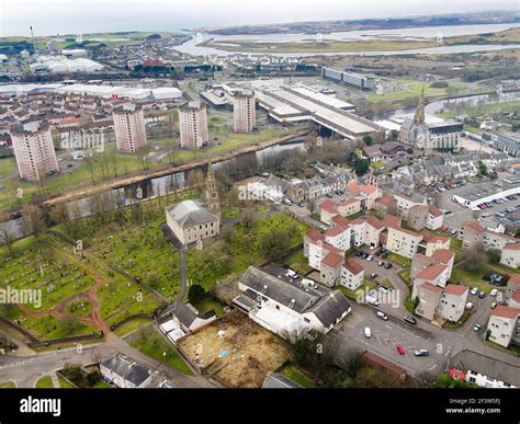 Aerial drone view of Irvine town centre North Ayrshire Stock Photo - Alamy