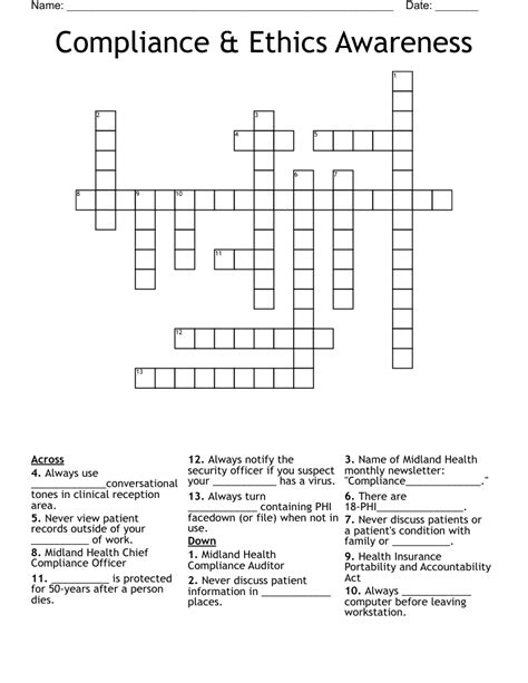 Compliance Ethics Awareness Crossword WordMint