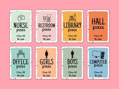 Classroom Hall Pass Canva Templates Passes Bathroom Etsy Uk