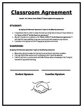 Classroom Rules Agreement By Metta Lessons Teachers Pay Teachers