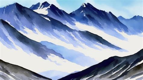 Watercolor Snowy Mountains