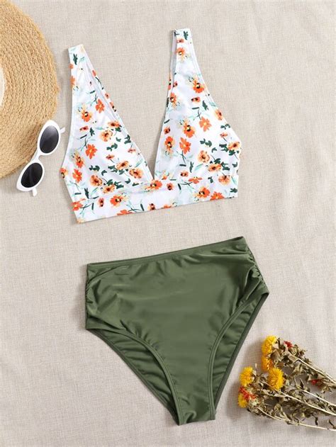 Floral Random Print High Waisted Bikini Swimsuit SHEIN USA