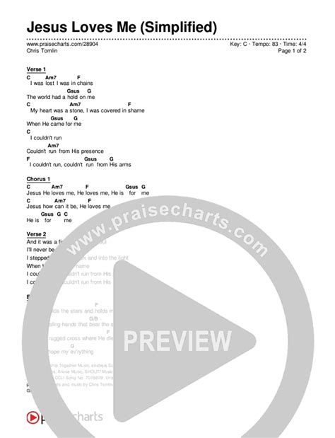 Jesus Loves Me Simplified Chords PDF Chris Tomlin PraiseCharts