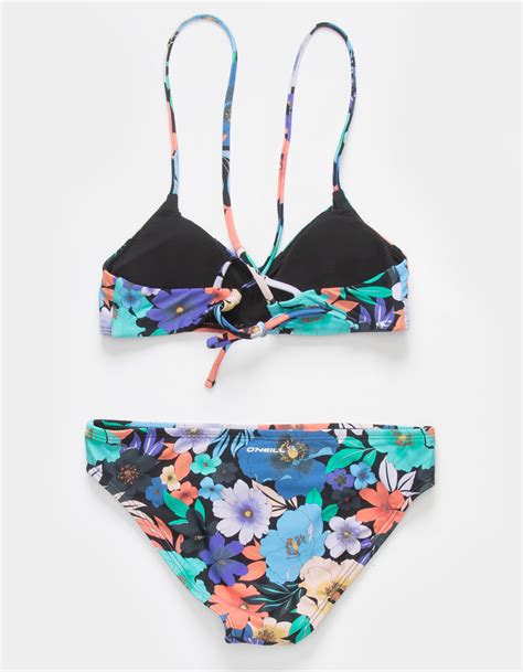 Oneill Abbie Floral Girls Strappy Bralette Bikini Swim Suit Black