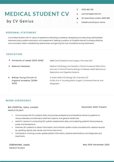 Curriculum Vitae Example Medical Student Simple Medical Student Resume