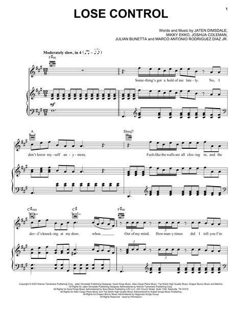 Lose Control By Teddy Swims Sheet Music For Piano Vocal Guitar