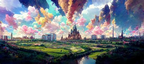 Premium AI Image | A painting of a castle in the sky