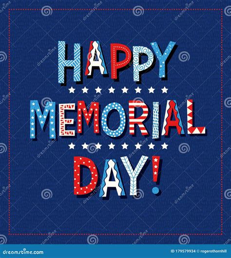 Happy Memorial Day In Red White And Blue Doodle Letters Stock