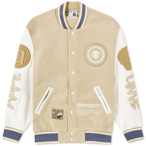 A Bathing Ape Aape Dope Fleece Varsity Jacket Beige Aapswma369xxl Bgx Solesense