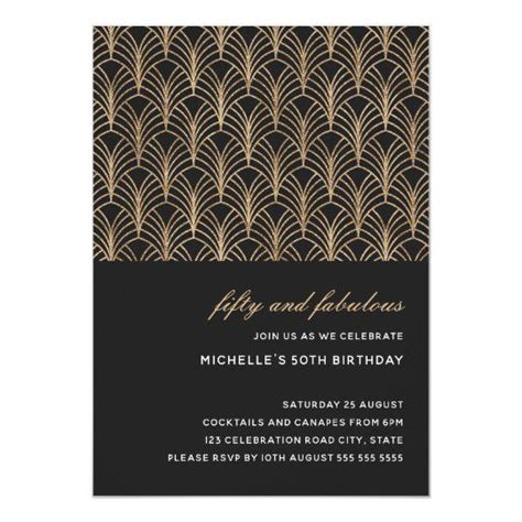 Black Gold 50 And Fabulous Art Deco Photo 50th Invitation Zazzle