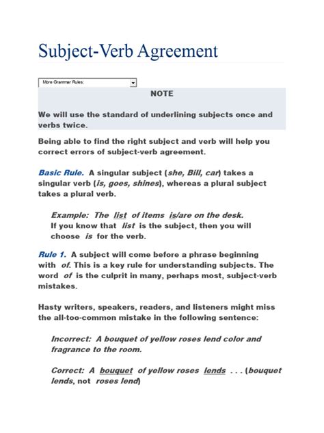 Subject Verb Rules Pdf Grammatical Number Verb