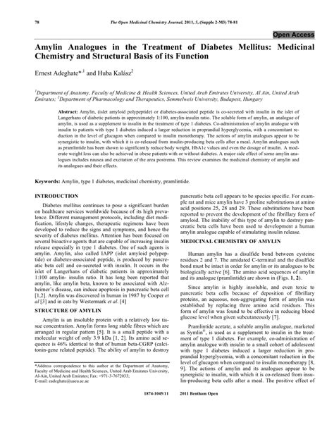 (PDF) Amylin Analogues in the Treatment of Diabetes Mellitus: Medicinal ...