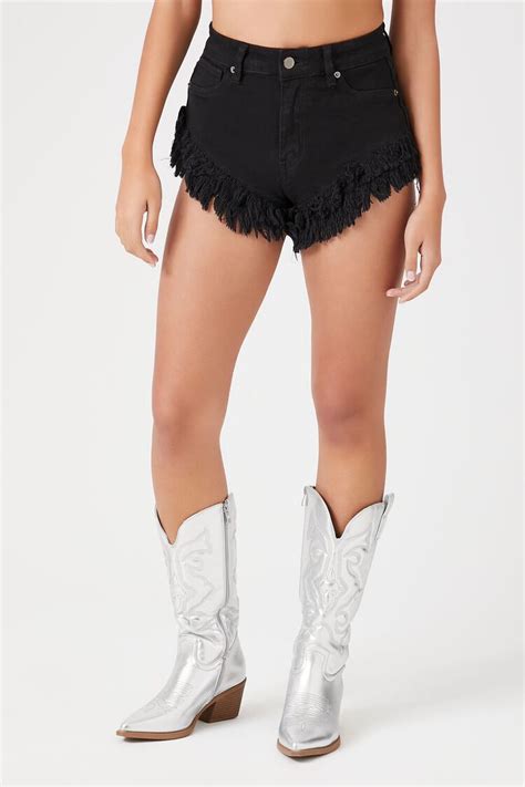 Frayed High Rise Denim Shorts