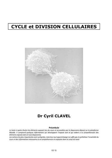 C Clavel Cycle Cellulaire Et Division Pass 2021 2022 Cycle Et Division Cellulaires Dr Cyril