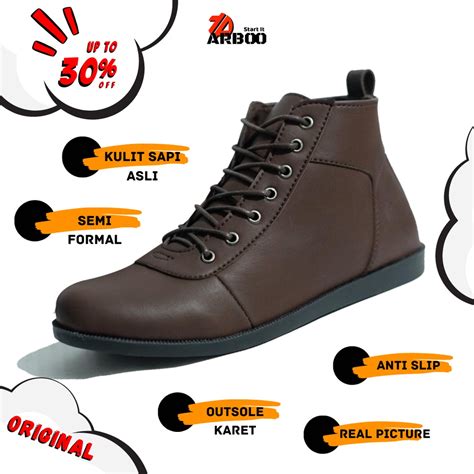 jual sepatu casual pria brodo coklat kulit sapi asli arboo series