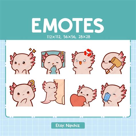 Axolotl Emotes 8 Cute Axolotl Bundle Emotes For Streamer Etsy