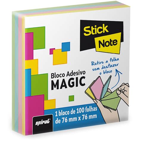 Bloco Autoadesivo 76x76 Magic Cores C 100fls Stick Note PT 1 UN