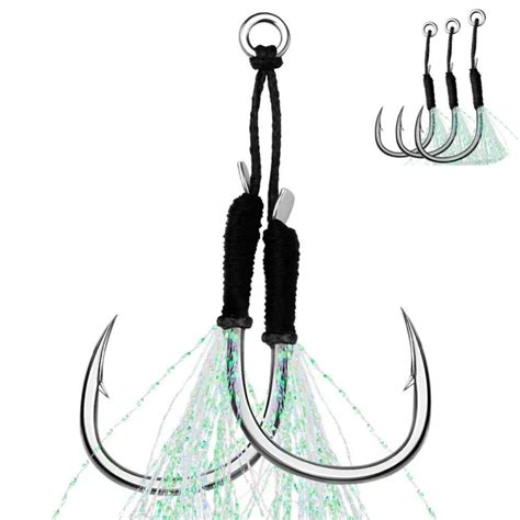 Fishing Hook Black Assist Hooks Jig Lure Single Hook Double Hook Slow ...