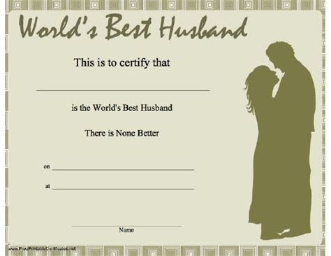 This Printable Certificate Shows A Married Couple In Silhouette And Certifies The Worlds Best