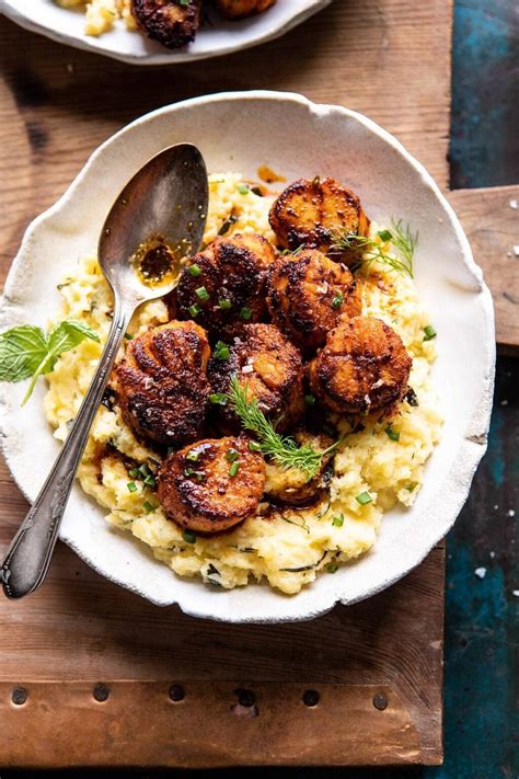 Honey Butter Blackened Scallops With Herby Polenta Half Baked Harvest