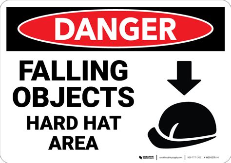 Danger Falling Objects Hard Hat Area Sign With Icon Wall Sign Creative Safety Supply