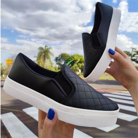 Tênis Slip On Feminino Confortável - Tênis Slip On Feminino Calce Fácil Confortável Quadradinho - via ...