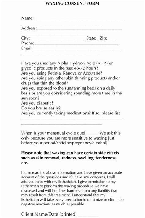 Waxing Consent Form Template Unique A Simple And Easy Waxing Consent