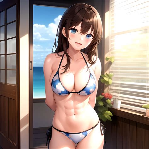 Girl D Abs Alternate Costume Arms Behind Back Asymmetrical Hair Bikini