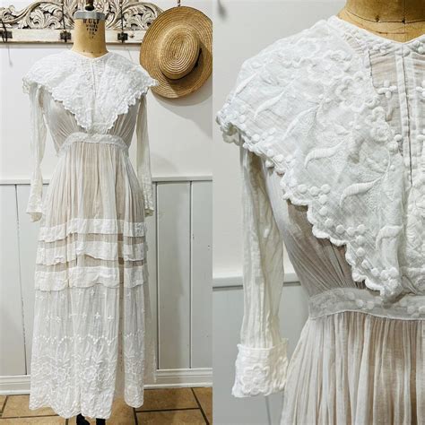 Antique White Edwardian S Cotton Lawn Dress Tea Gem