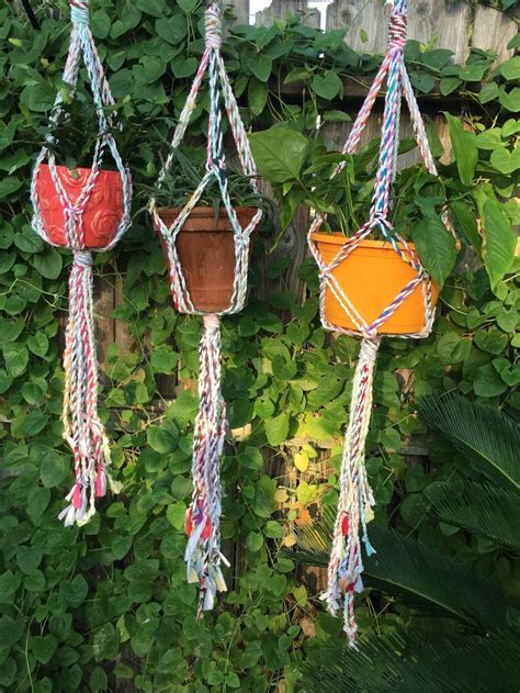 Hand Spun Fabric Twine Macrame Plant Hanger Hanging Planter Etsy In