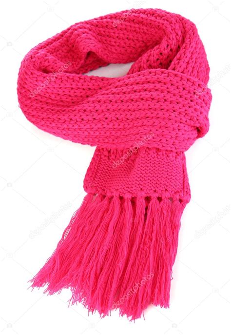 Warm Knitted Scarf Pink Isolated On White — Stock Photo © Belchonock