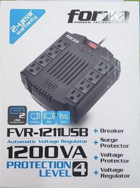 Compuzone REGULADOR DE VOLTAJE FORZA DE 1200VA DE 8 TOMAS 2 USB