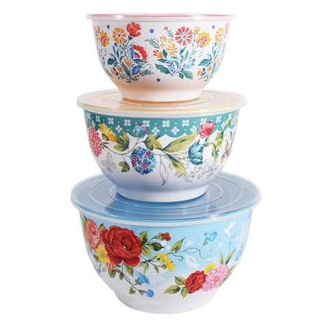 The Pioneer Woman Sweet Rose Melamine Serving Bowl Set With Lids 6 Piece Set