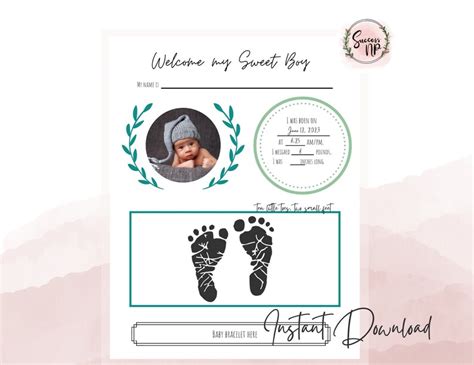 Newborn Hospital Baby Footprint Keepsake, Labor and Delivery Birth Book ...