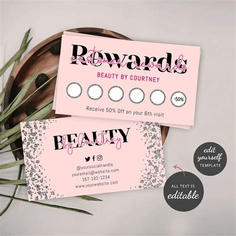 Silver Glitter Rewards Card Template Printable Loyalty Club Etsy